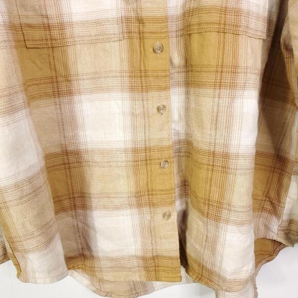 Old Navy Top Womens L Boyfriend Shirt Tunic Cream Plaid Soft Button Down - Picture 5 of 10